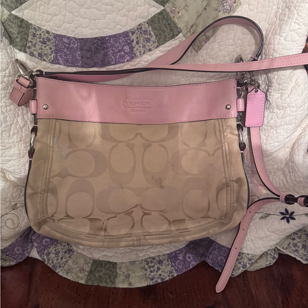 Coach Pink and Tan Shoulder Bag